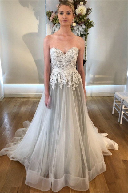 See Through Lace Appliques Sweetheart Wedding Dresses | Sleeveless Open Back Bridal Gowns-newarrivaldress