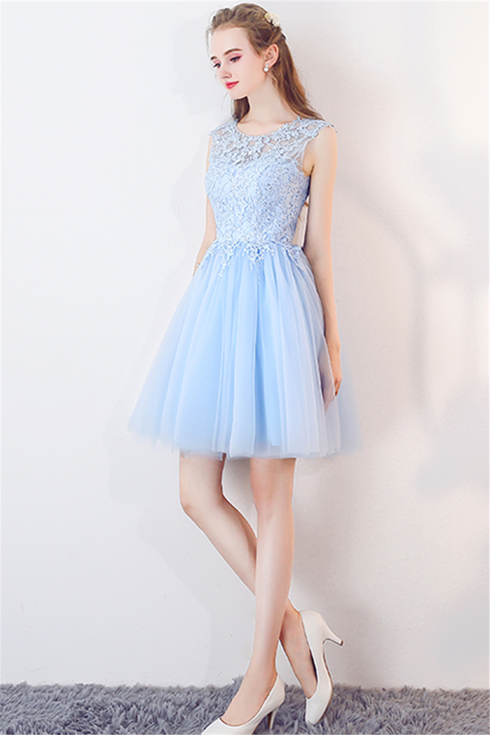 MARCIA | A-line Sleeveless Short Appliqued Top Tulle Homecoming Dresses-newarrivaldress