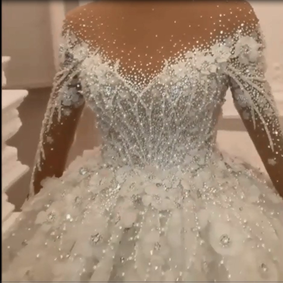 Luxurious Crystals Floral Bridal Gown with Long Sleeves-newarrivaldress