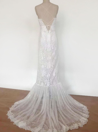 Boho Wedding Dress 2021 Lace A Line Halter Sleeveless Floor Length Bridal Gown With Train-newarrivaldress