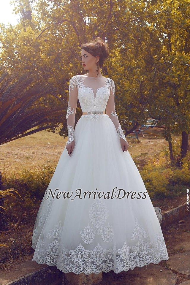 Glamorous Lace Appliques Long Sleeve Wedding Dresses | Fluffy Tulle El newarrivaldress Glamorous Lace Appliques Long Sleeve Wedding Dresses | Fluffy Tulle El newarrivaldress