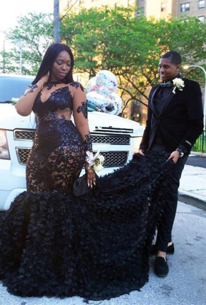 Sexy Black Mermaid Long Sleeve Prom Dress | Plus Size Prom Dress-newarrivaldress