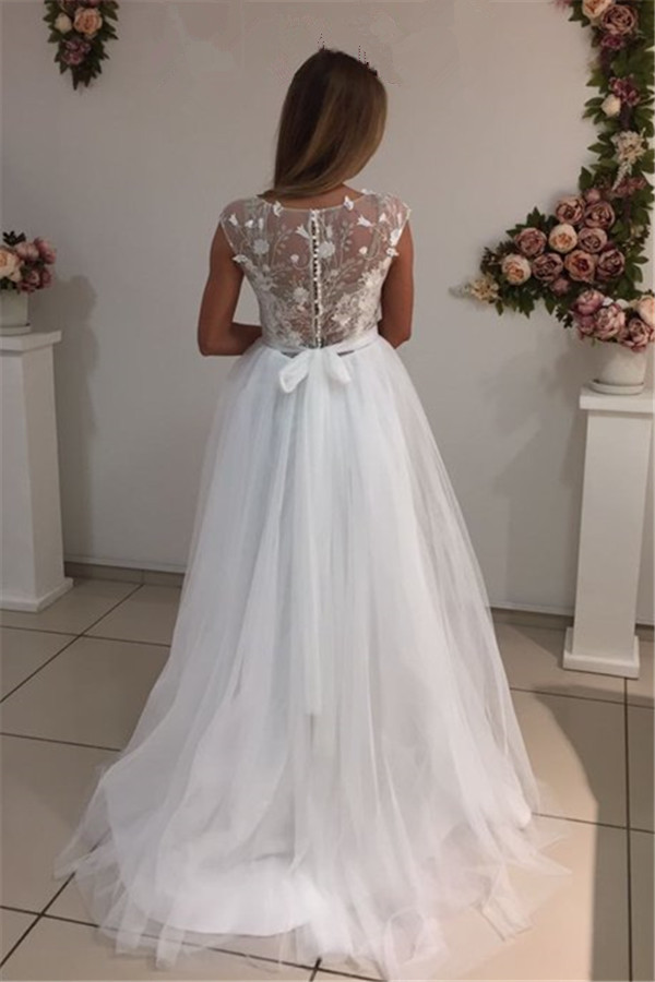 Custom Made Cap Sleeves Elegant A-Line Tulle Wedding Dresses-newarrivaldress