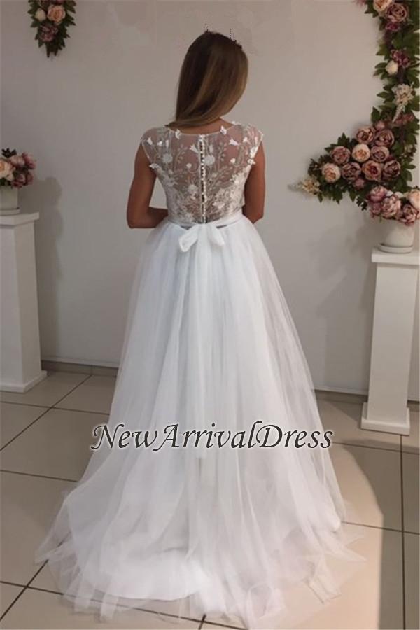 Custom Made Cap Sleeves Elegant A-Line Tulle Wedding Dresses-newarrivaldress