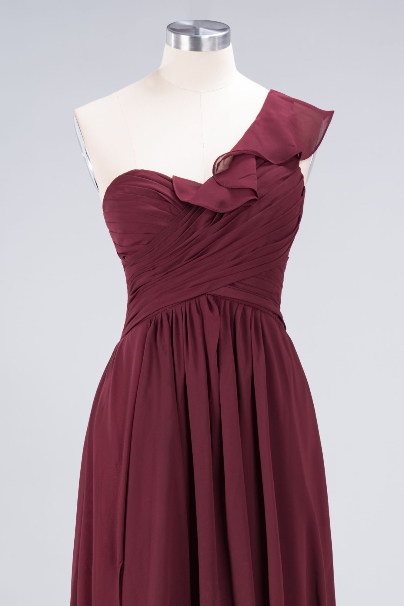 Elegant Princess Chiffon One-Shoulder Sweetheart Sleeveless Floor-Length Bridesmaid Dress with Ruffles-newarrivaldress
