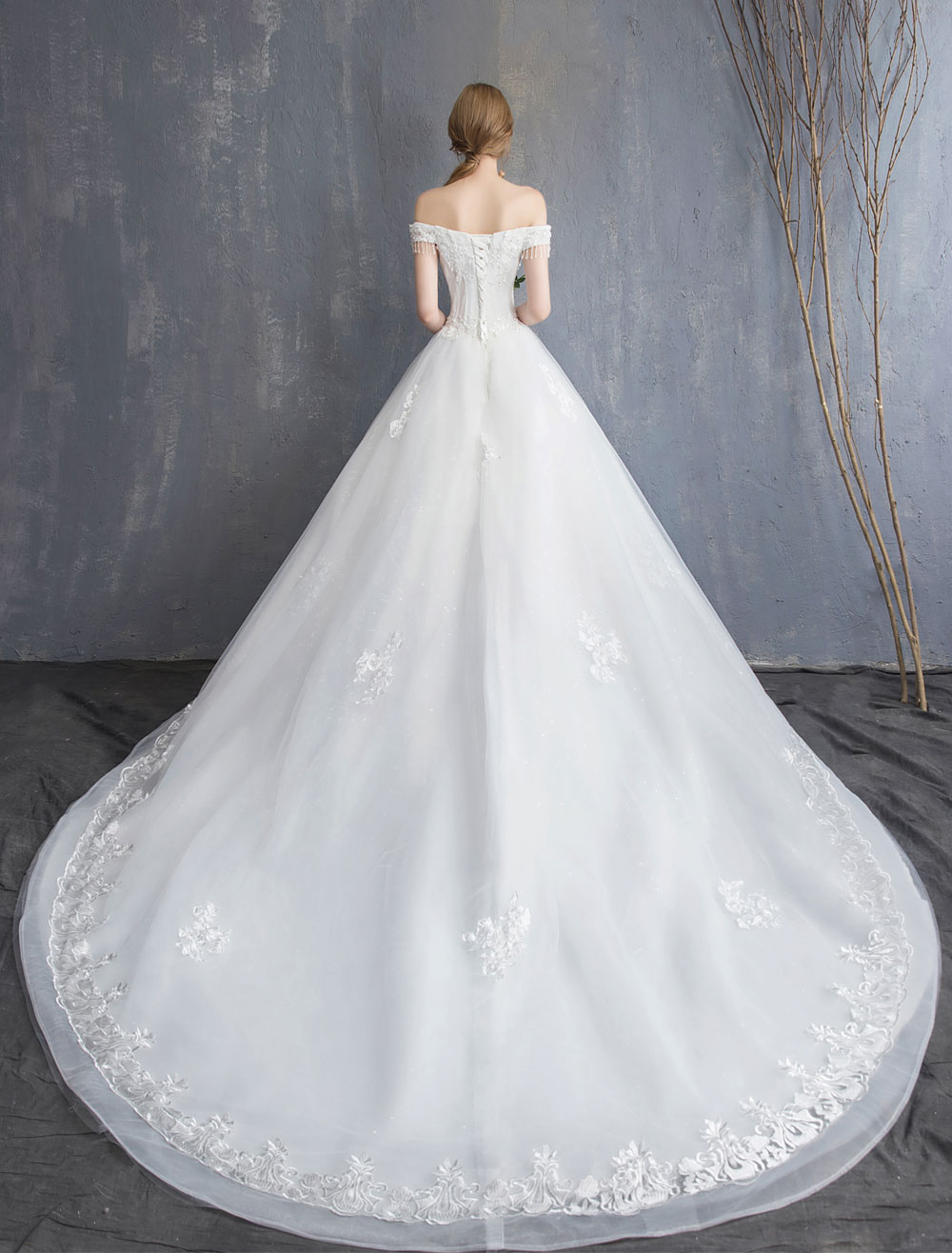 Princess Wedding Dresses Ball Gown Lace Beaded Chains Off The Shoulder Bridal Dress-newarrivaldress