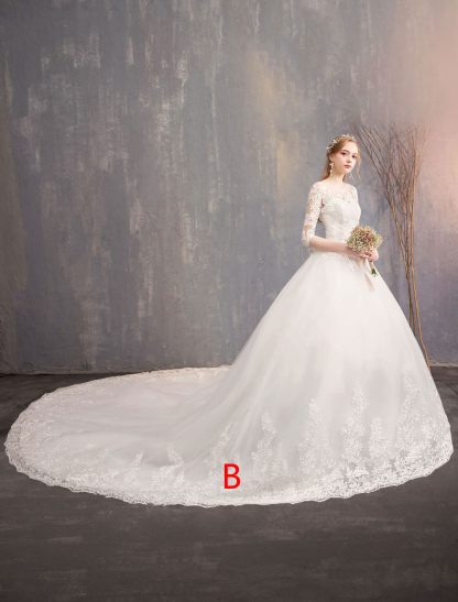 Princess Wedding Dresses Lace Illusion Neckline Half Sleeve Floor Length Bridal Gown-newarrivaldress