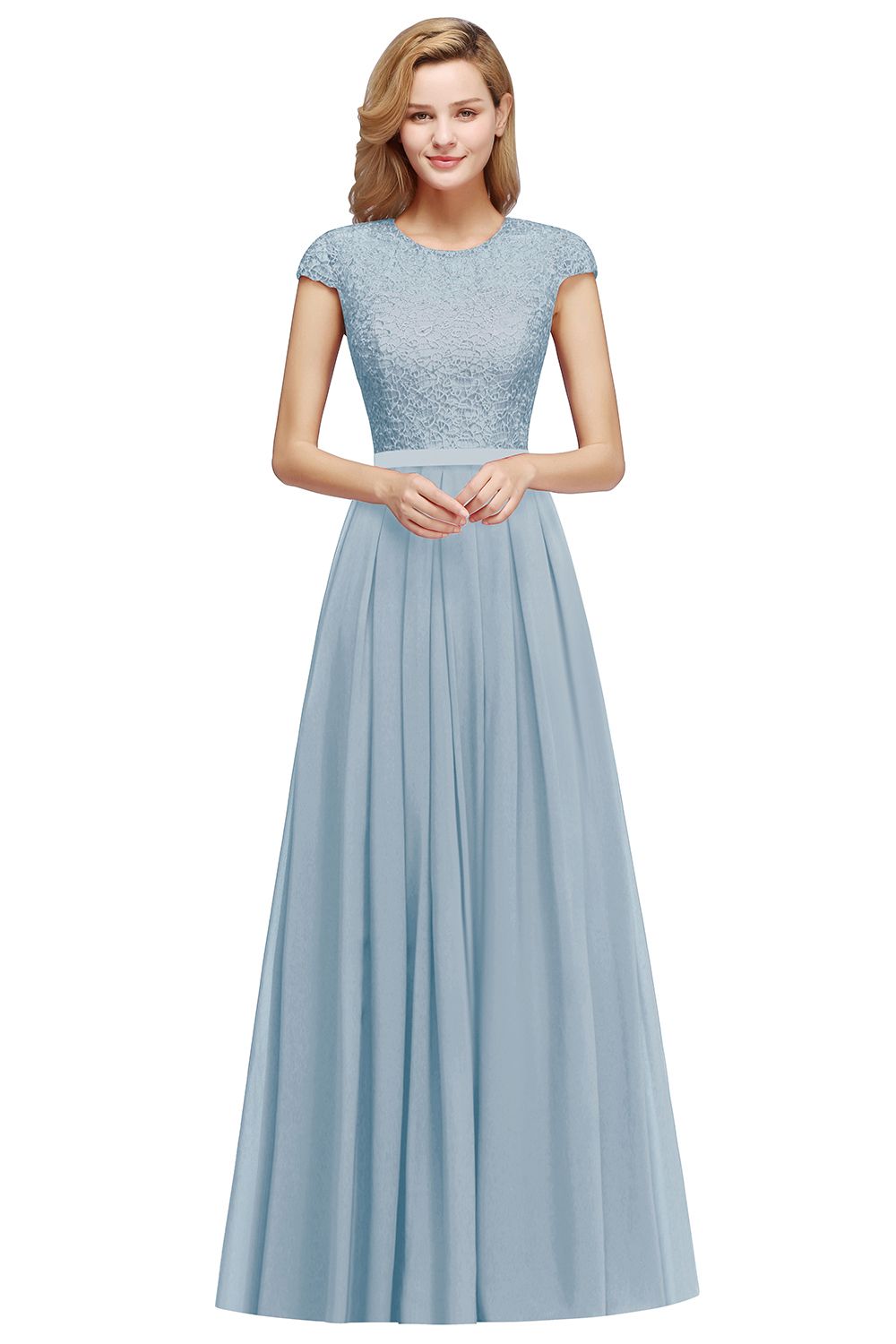 Cap Sleeves Chiffon Aline Bridesmaid Dresses Floral Lace Floor Length Special Occasion Dress-newarrivaldress