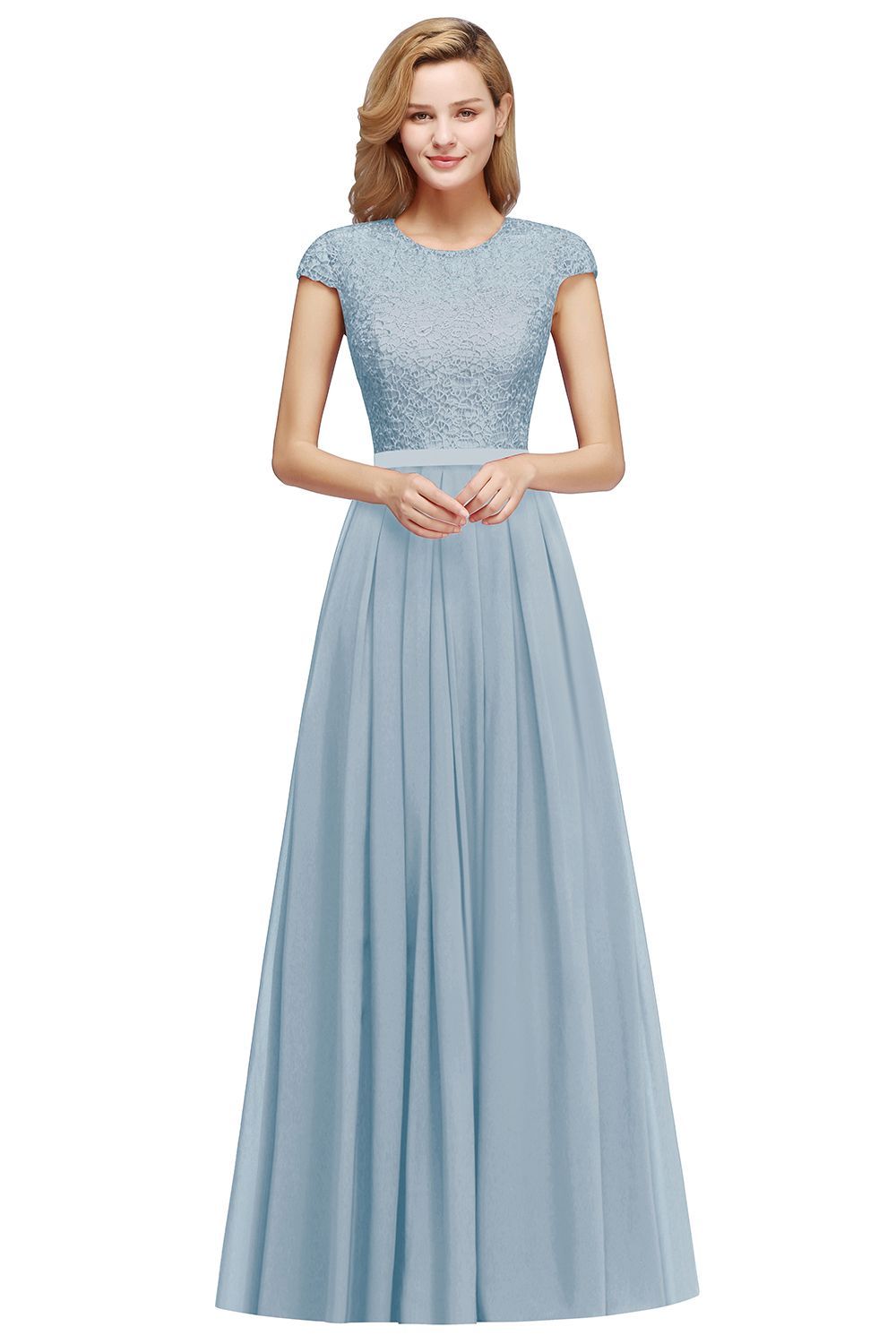 Cap Sleeves Chiffon Aline Bridesmaid Dresses Floral Lace Floor Length Special Occasion Dress-newarrivaldress