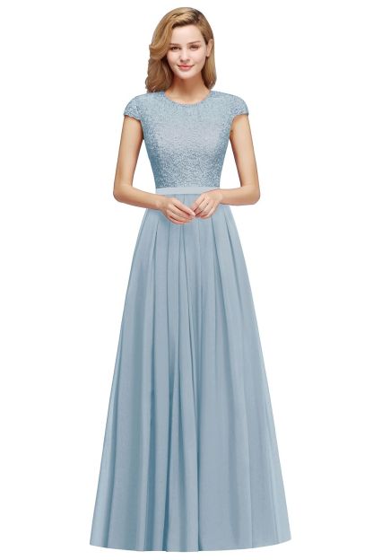 Cap Sleeves Chiffon Aline Bridesmaid Dresses Floral Lace Floor Length Special Occasion Dress-newarrivaldress