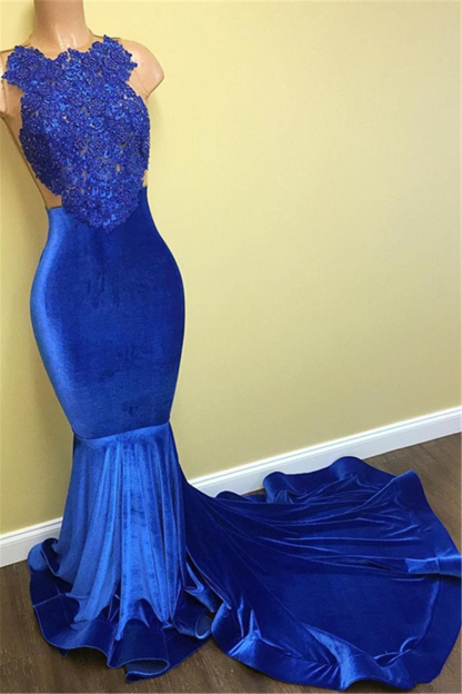 Mermaid Sleeveless Formal Dresses Long | Gorgeous Blue Lace Prom Dresses FB0014-newarrivaldress