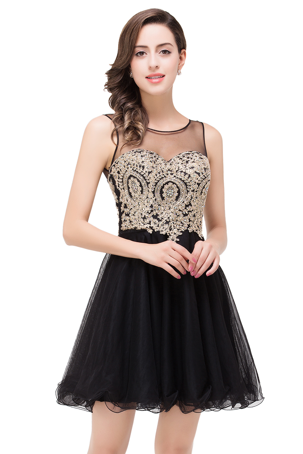 ESTRELLA | A-line Crew Short Sleeveless Appliques Prom Dress-newarrivaldress