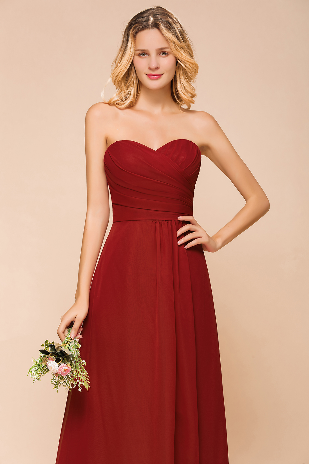 Sweetheart Aline Chiffon Evening Dress Sleeveless Long Bridesmaid Dress-newarrivaldress