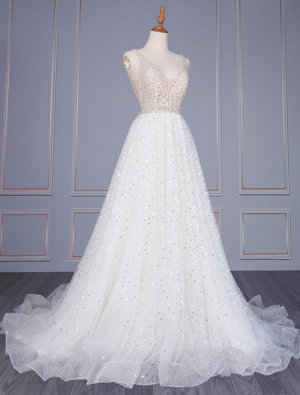 Ivory Simple Wedding Dress Lace V-Neck Sleeveless Backless Lace A-Line Long Bridal Gowns-newarrivaldress