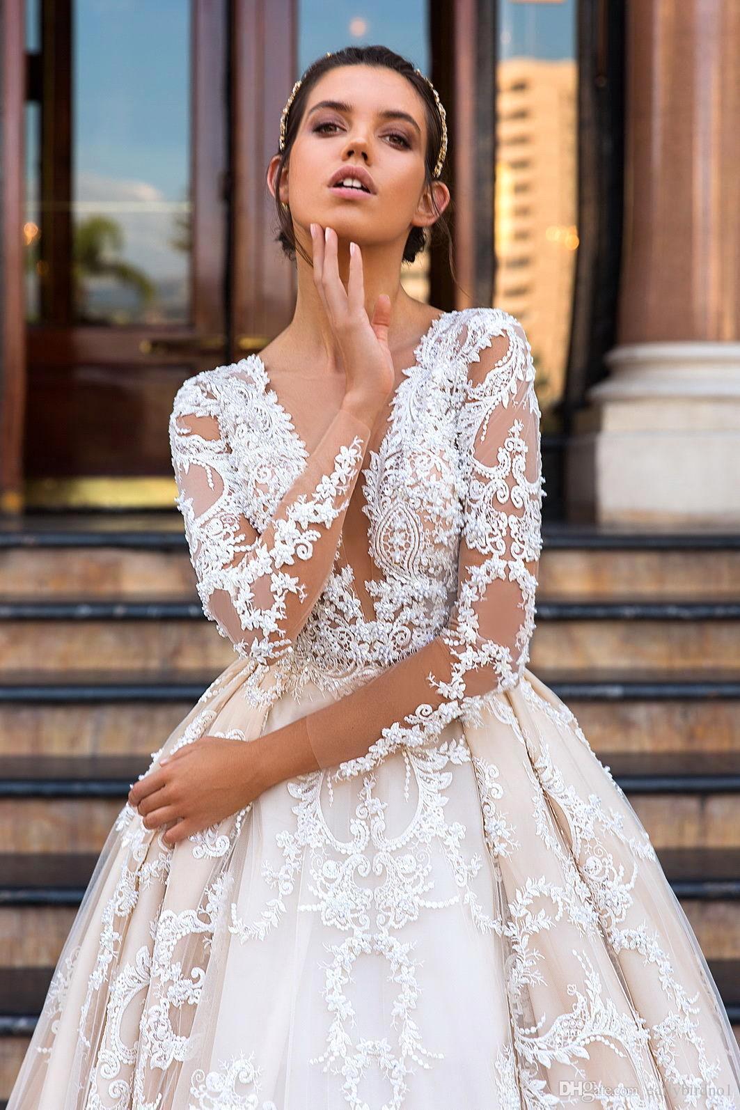 Princess Court Train Glamorous Lace Long Sleeve Wedding Dresses-newarrivaldress