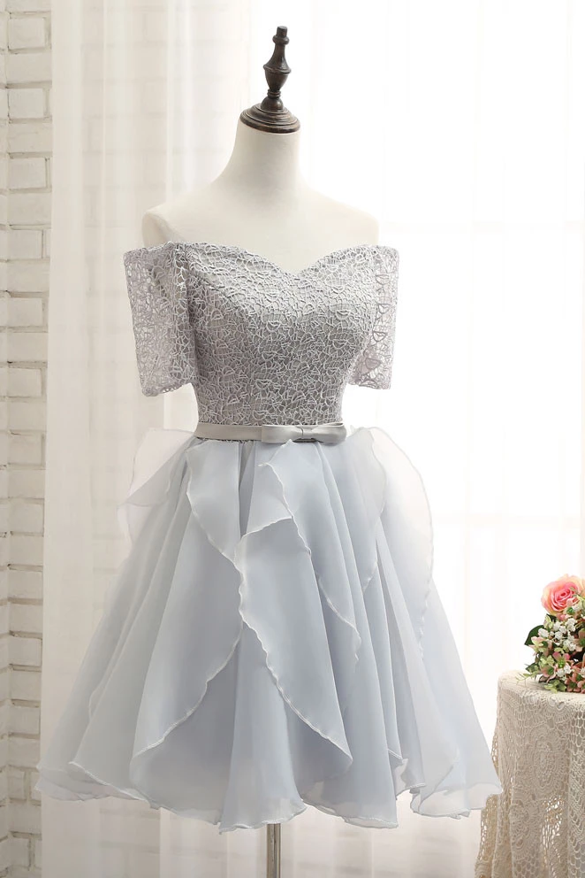 Off The Shoulder Lace Custom Made A-line Elegant Bowknot Sexy Short Homecoming Dresses BA7096-newarrivaldress