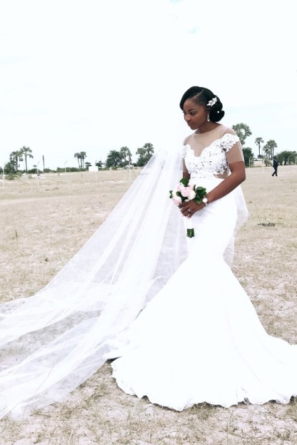 Mermaid Appliques Sheer Tulle Wedding Dresses | Short Sleeves Bridal Gowns-newarrivaldress