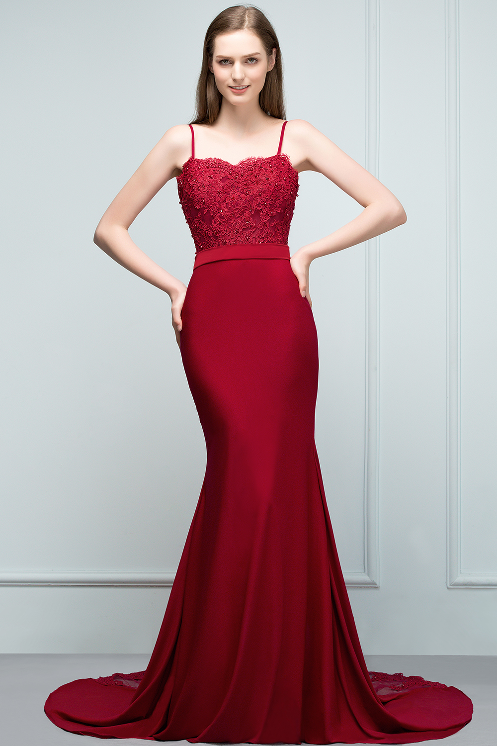 VALERY | Mermaid Spaghetti Sweetheart Long Burgundy Appliques Prom Dresses with Beads-newarrivaldress