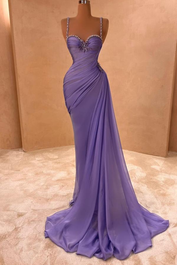 Stunning Spaghetti Straps Ruched Satin Mermaid Prom Dress Sweetheart Long Evening Dress-newarrivaldress