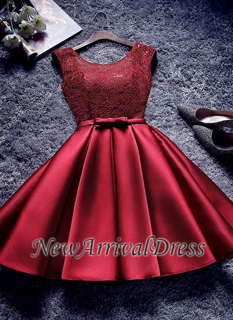 Bowknot Sash Lace-Up-Back Red Custom Made A-line Sexy Short Homecoming Dresses-newarrivaldress