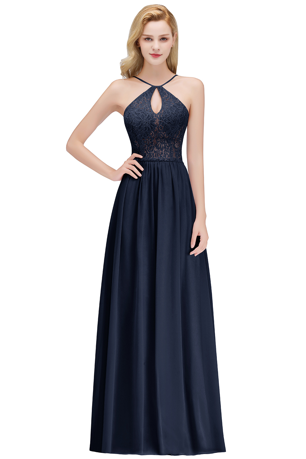 MADELEINE | A-line Keyhole Neckline Lace Top Long Spaghetti Bridesmaid Dresses-newarrivaldress