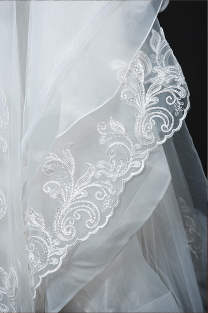 Long Sleeves Floral Lace Aline Wedding Dress Puffy Layers Bridal Dress with Sweep train-newarrivaldress