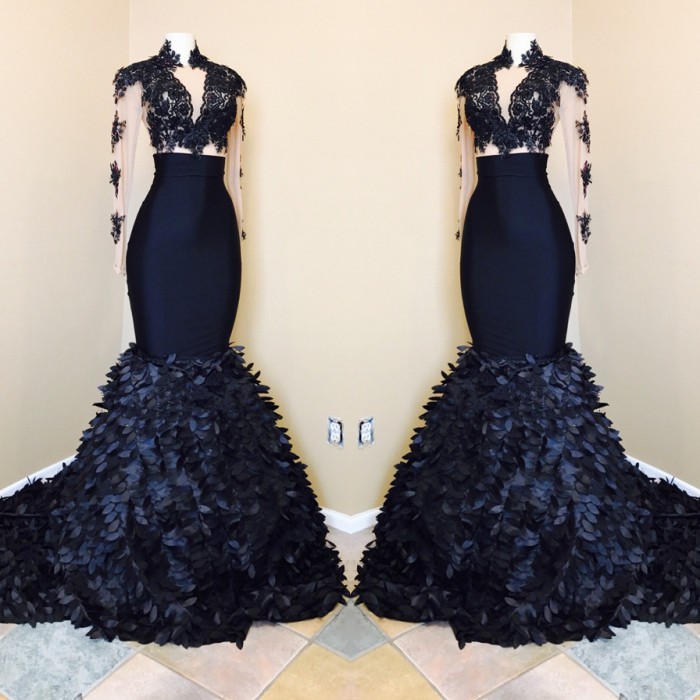 lace mermaid Long Sleeve Prom Dresses , ruffles Prom Dresses BA8173-newarrivaldress