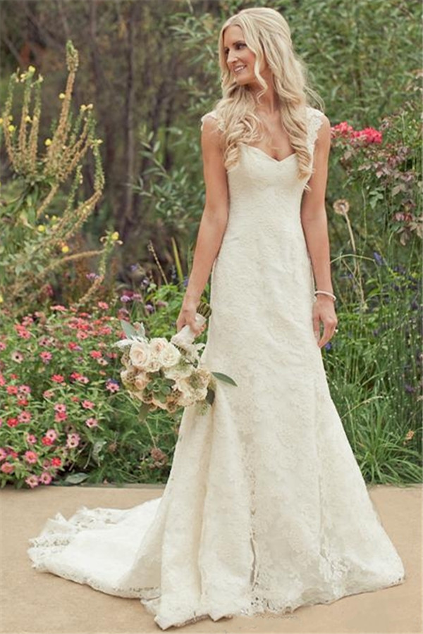 Mermaid Vintage Lace Appliques Straps Wedding Dresses with Court Train-newarrivaldress