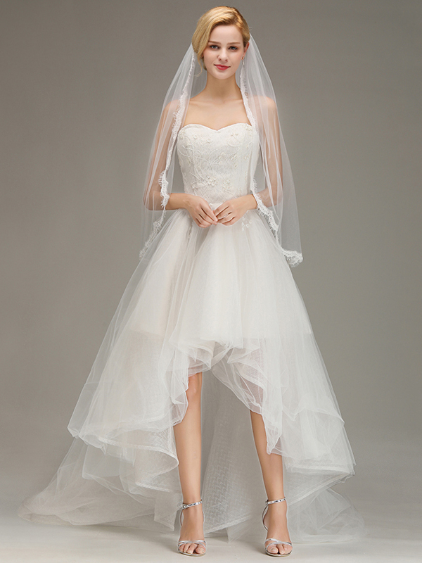 Lace Edge One Layer Wedding Veil with Comb Soft Tulle Bridal Veil