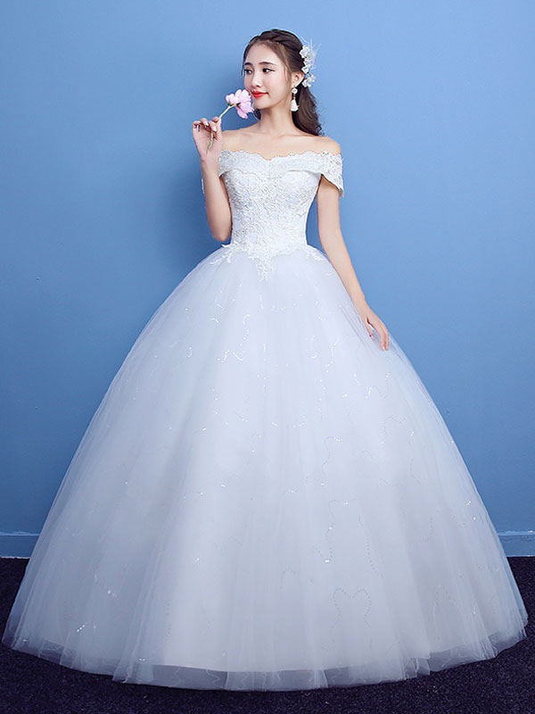 Ball Gown Wedding Dress Princess Silhouette Floor-Length Bateau Neck Short Sleeves Applique Tulle Bridal Gowns-newarrivaldress