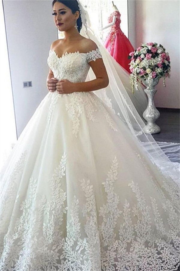 Lace Appliques Elegant Bridal Gowns | Off The Shoulder Ball Gown Wedding Dresses-newarrivaldress