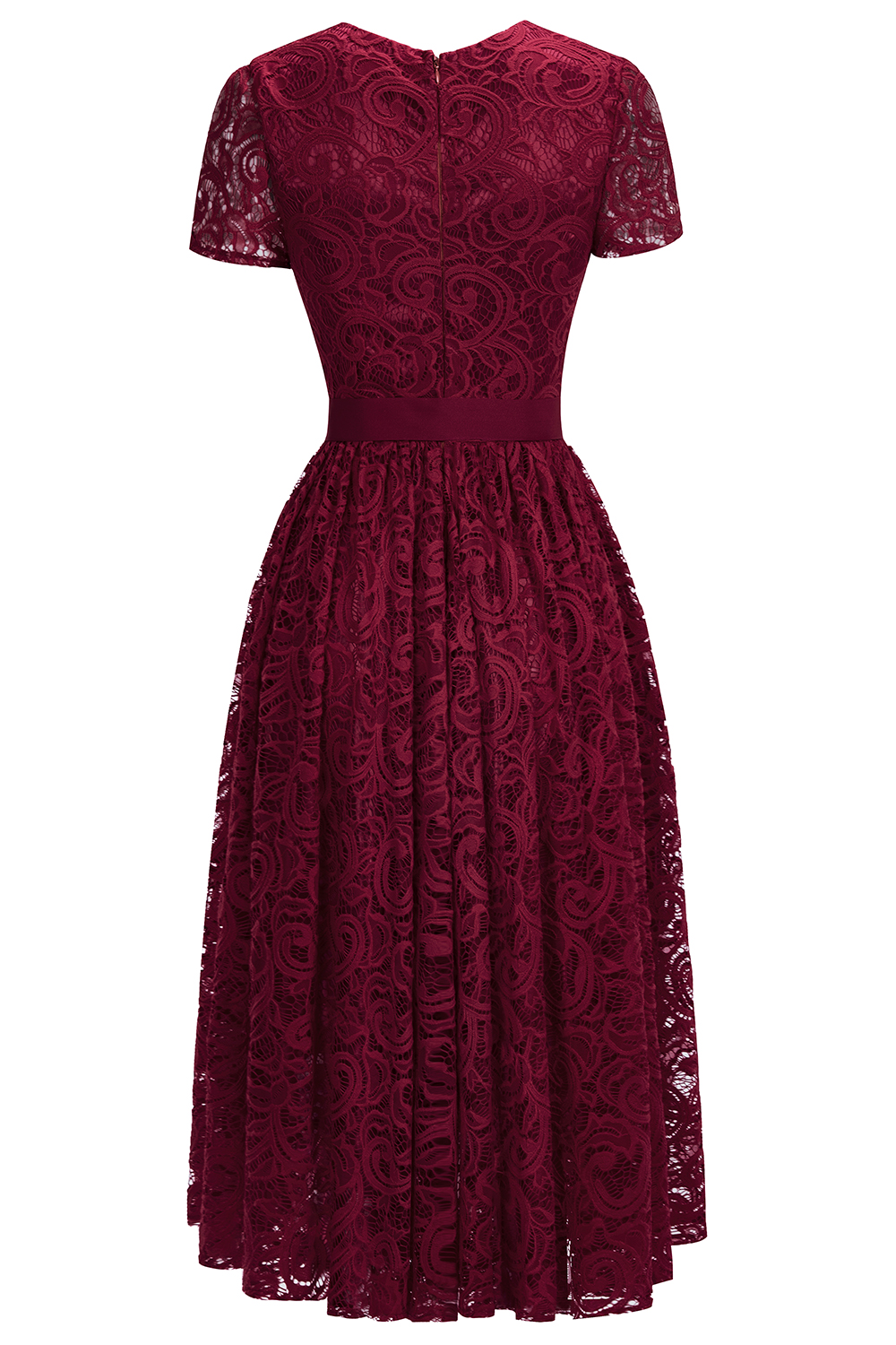 Short Sleeves Seath Red Lace Dresses with Ribbon Bow-newarrivaldress