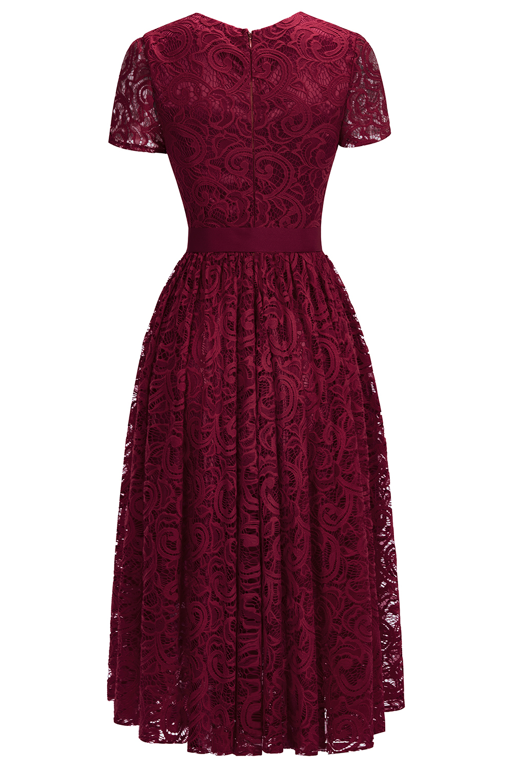 Short Sleeves Seath Red Lace Dresses with Ribbon Bow-newarrivaldress