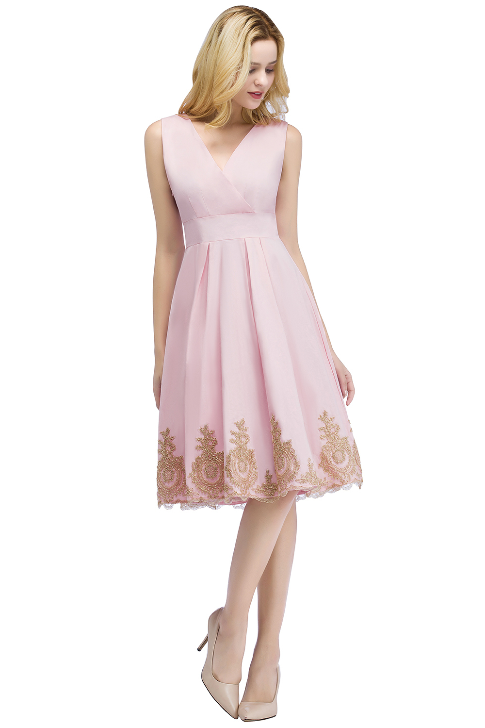 ROSEANNE | A-line V-neck Knee Length Sleeveless Appliques Homecoming Dresses-newarrivaldress