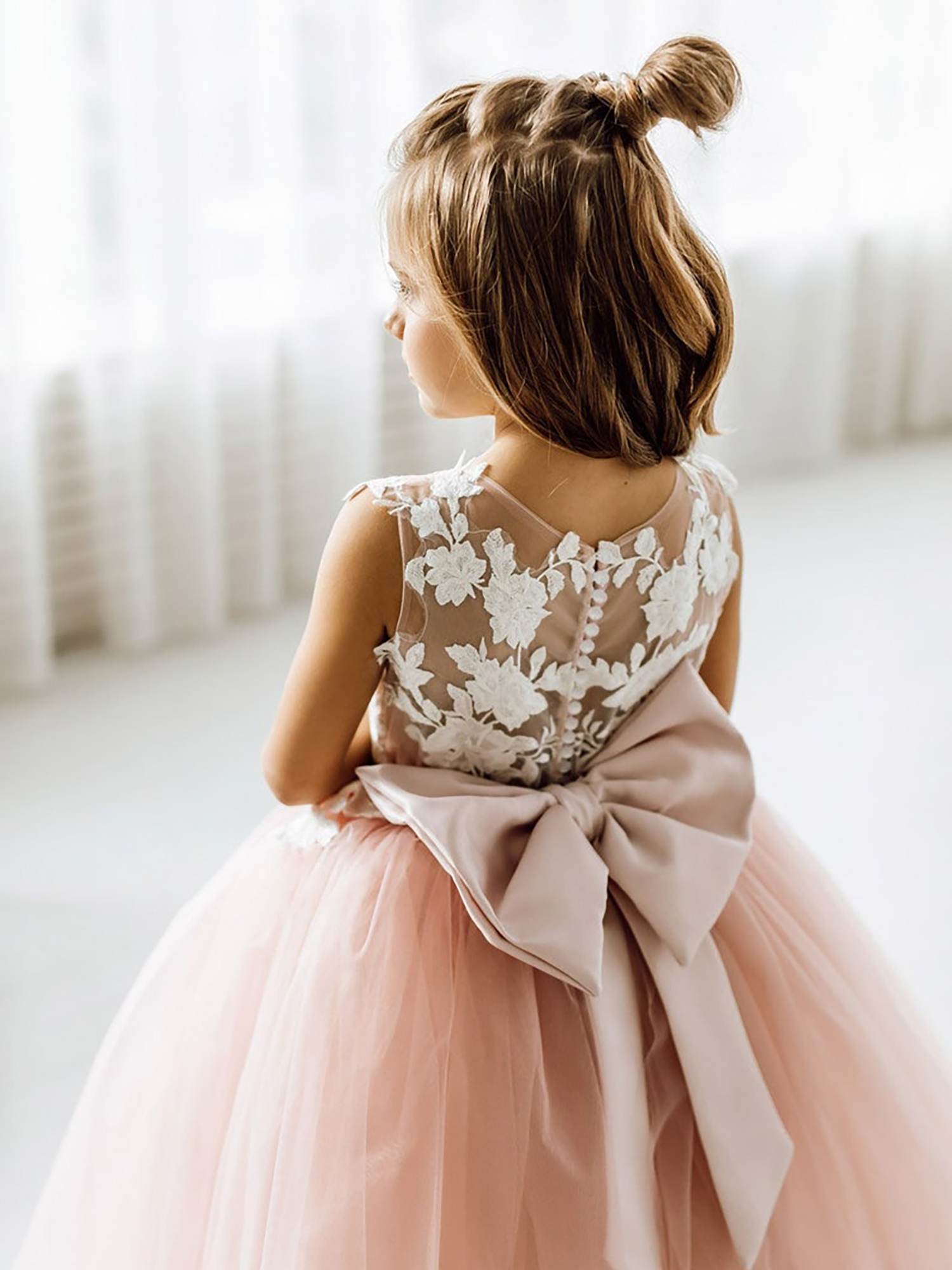 First Communion Dress For Girl White Lace Appliques Dusty Pink Tulle Flower Girl Dresses-newarrivaldress