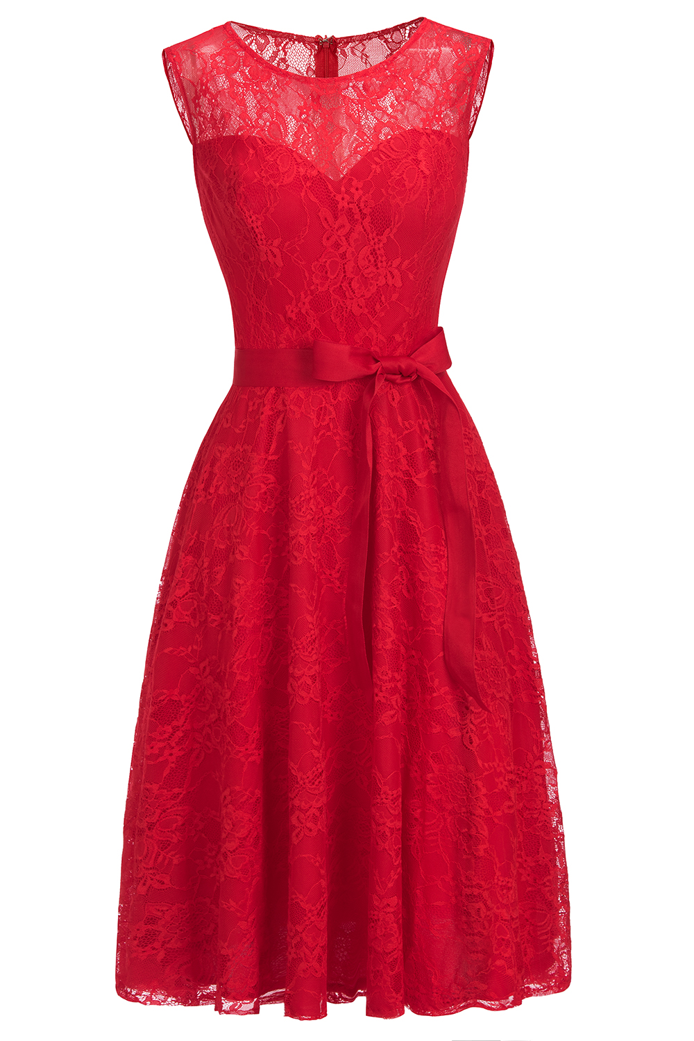 A-line Sleeveless Burgundy Lace Dresses with Bow-newarrivaldress