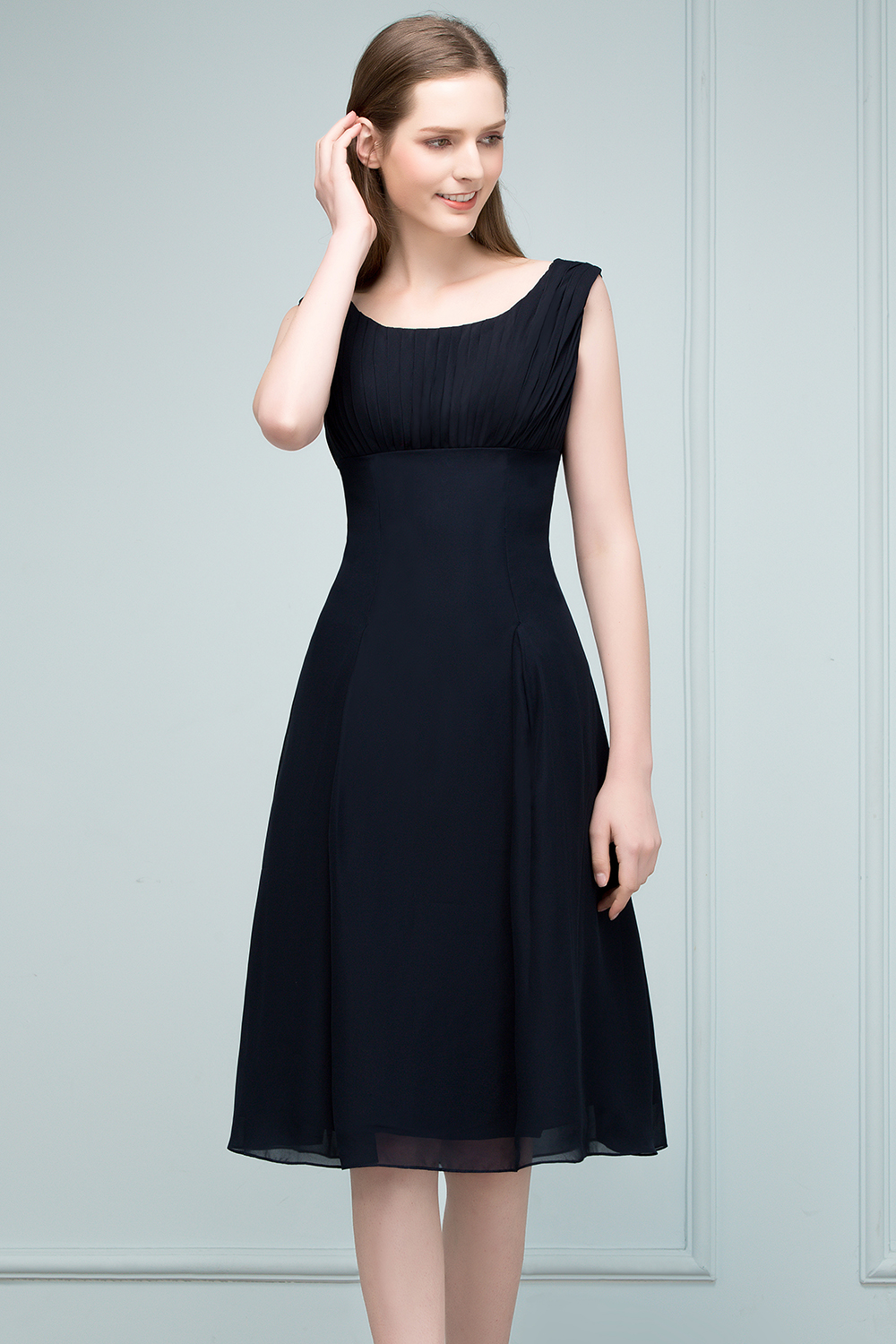 SUZANNE | A-line Tea Length Sleeveless Ruffled Chiffon Bridesmaid Dresses-newarrivaldress