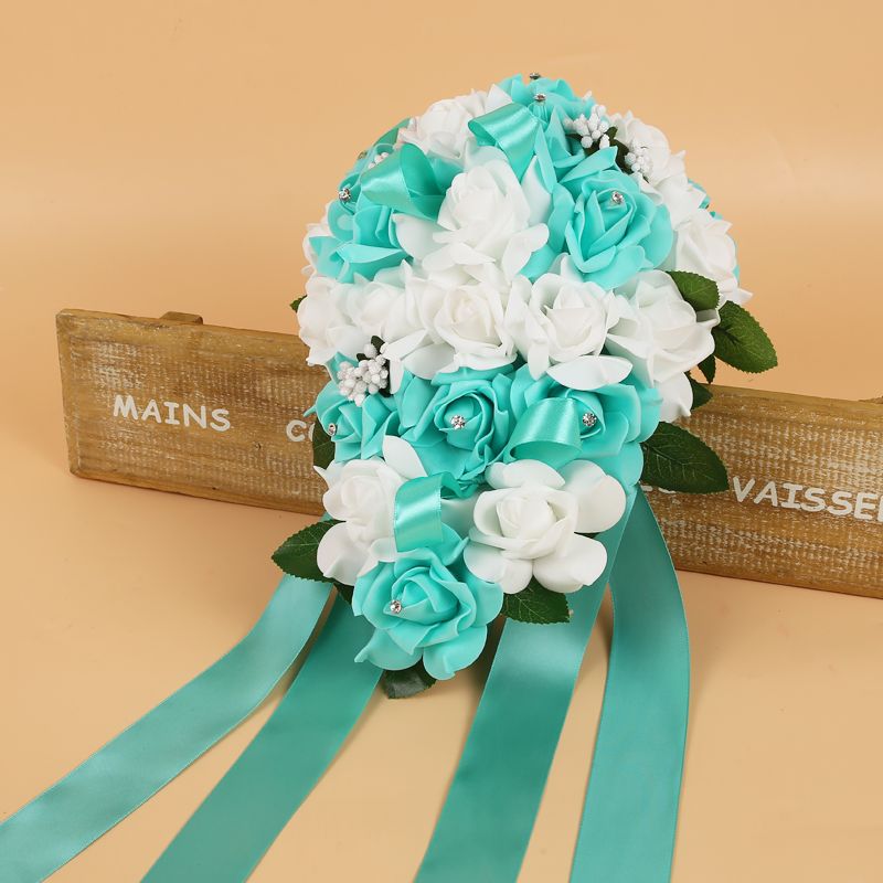 Colorful Silk Rose Wedding Bouquet with Ribbons-newarrivaldress