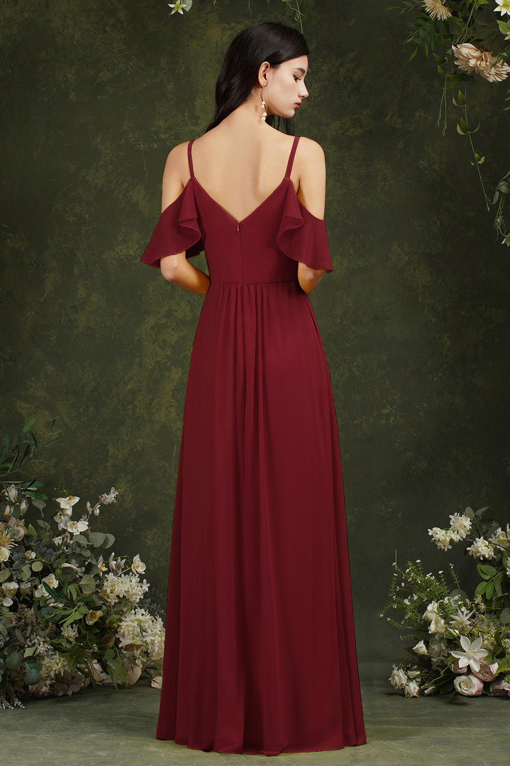 Ruffles Spaghetti Straps Chiffon Bridesmaid Dress Aline Wedding Guest Dress with Pockets-newarrivaldress
