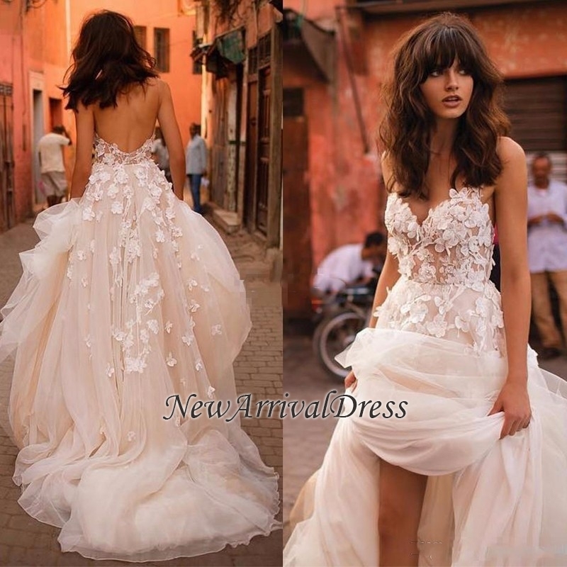 Flowers Tulle Glamorous V-Neck Sleeveless Wedding Dresses-newarrivaldress