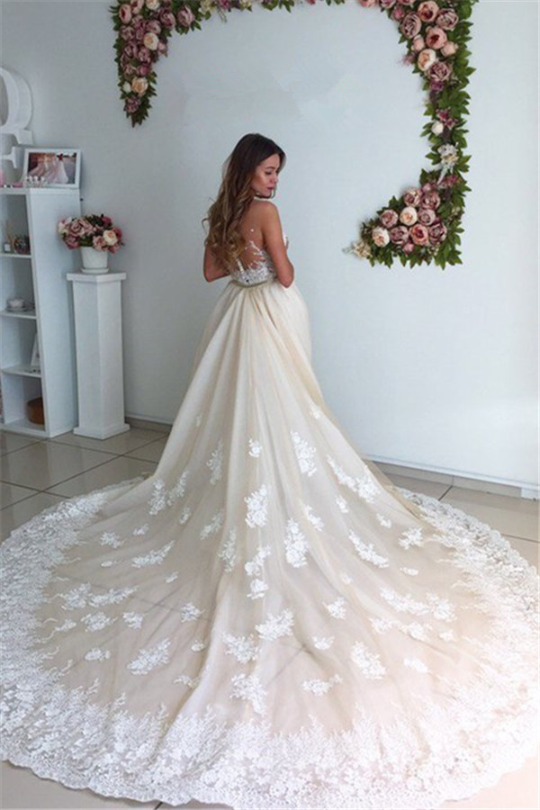 Gorgeous Mermaid Lace Detachable Cathedral Train Tulle Wedding Dresses Online-newarrivaldress