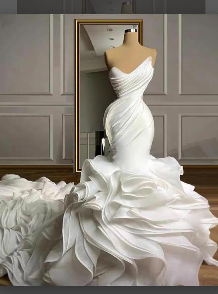 Gorgeous Strapless Bridal Dress Ruched Satin Long Puffy Wedding Gown-newarrivaldress