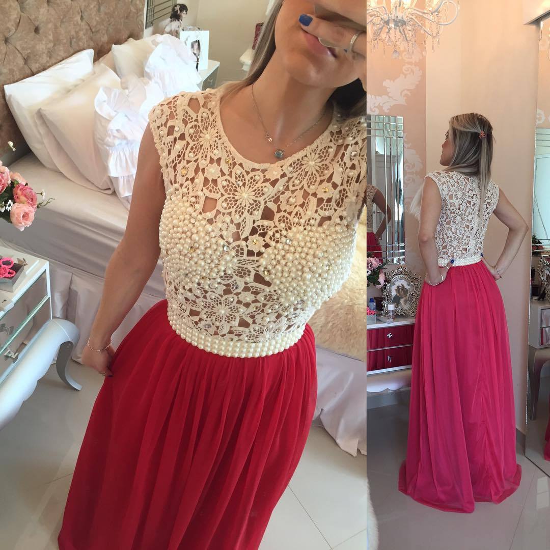 Gorgeous Red Pearls Lace Prom DressesLong Chiffon BT0-newarrivaldress