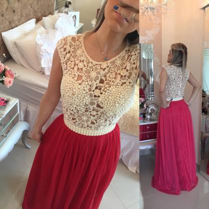 Gorgeous Red Pearls Lace Prom DressesLong Chiffon BT0-newarrivaldress