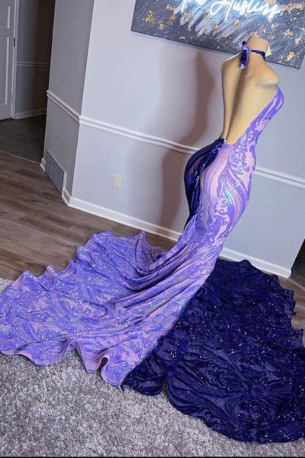 Sexy Halter BiColor Long Ｍermaid Prom Dress-newarrivaldress