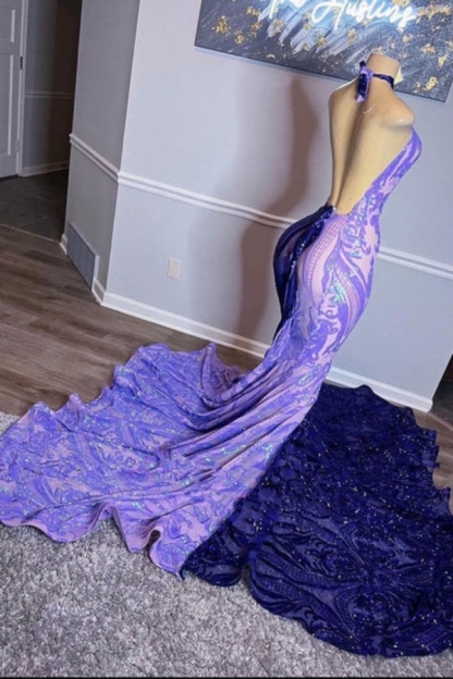 Sexy Halter BiColor Long Ｍermaid Prom Dress-newarrivaldress