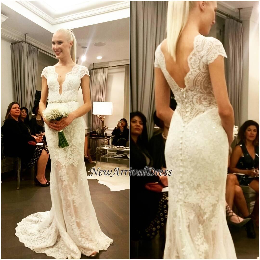 Cap Sleeve Button Designer Glamorous Floor Length Lace Appliques Wedding Dresses-newarrivaldress