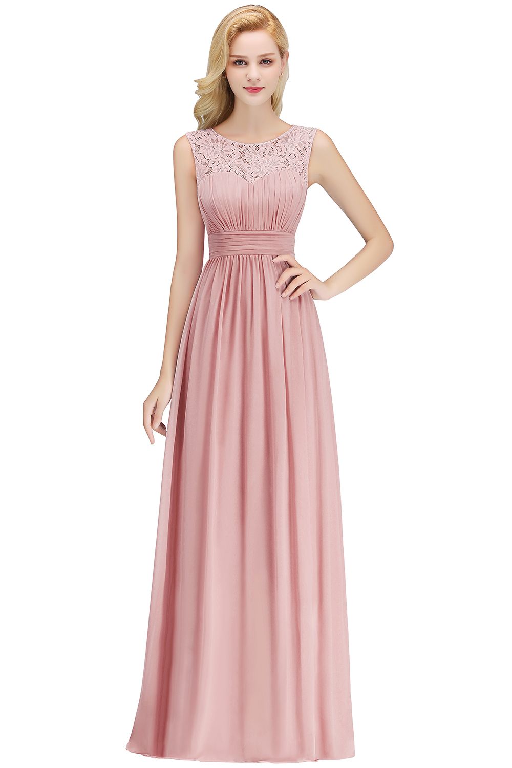 MABEL | A-line Sleevless Long Lace Appliques Neckline Bridesmaid Dresses-newarrivaldress