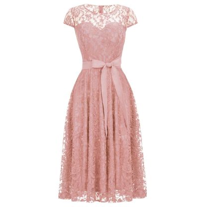 Burgundy Lace Short Sleeves A-line Dresses with Bow-newarrivaldress
