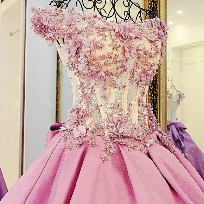 Lace Court Train A-Line Ball Gown Applique Bow Evening Dresses-newarrivaldress